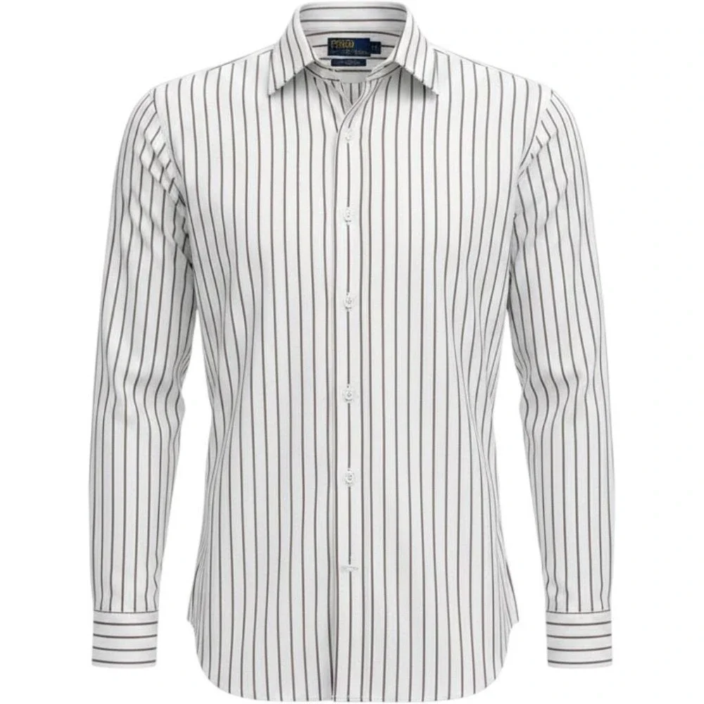 Polo Ralph‎ Lauren Button Down Mens 17-35 White Purple Striped Classic Vintage
